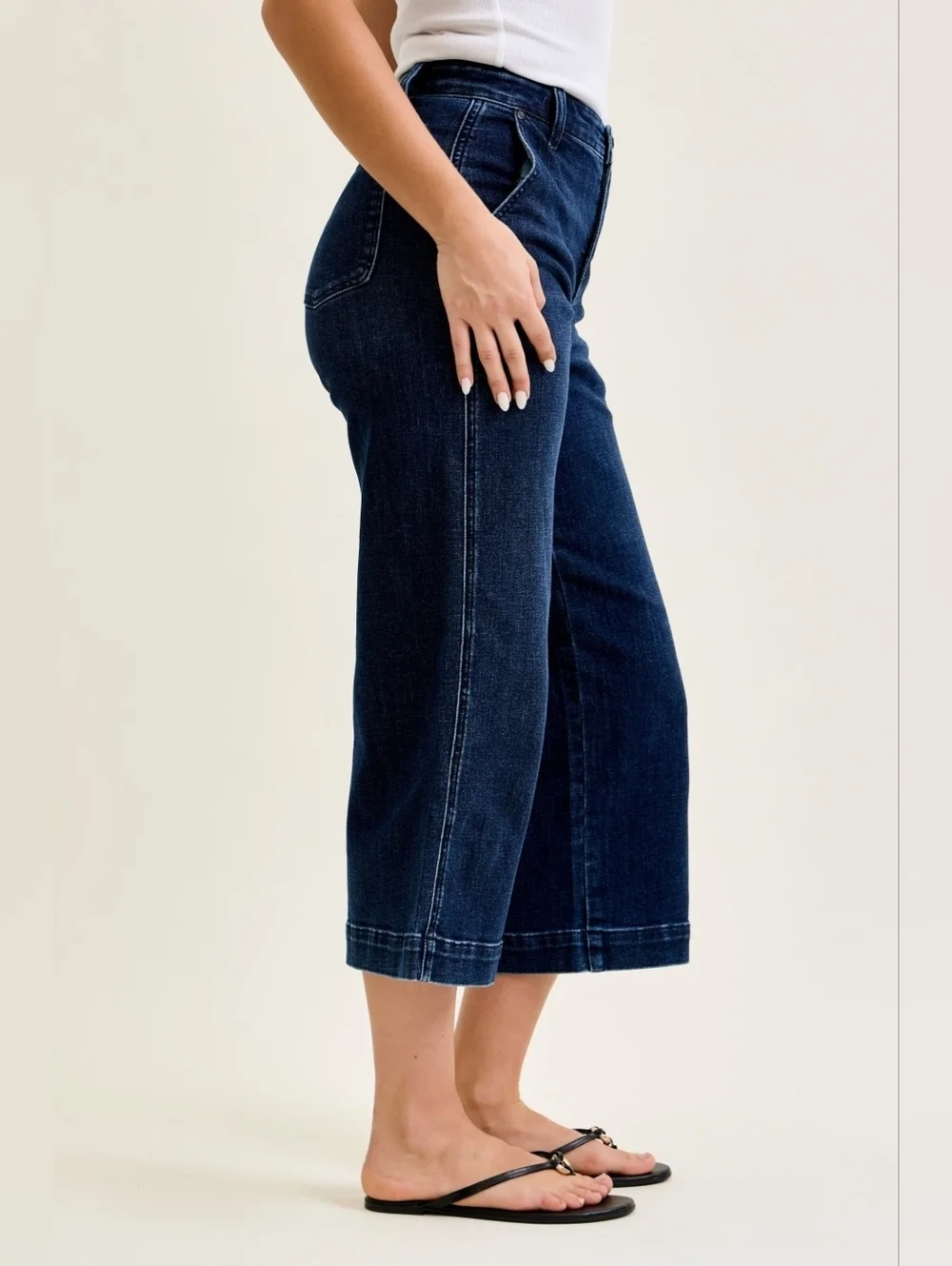 Judy Blue HR Dark Wash Wide Leg Ankle Trouser Jeans Slant Pocket Various NEW